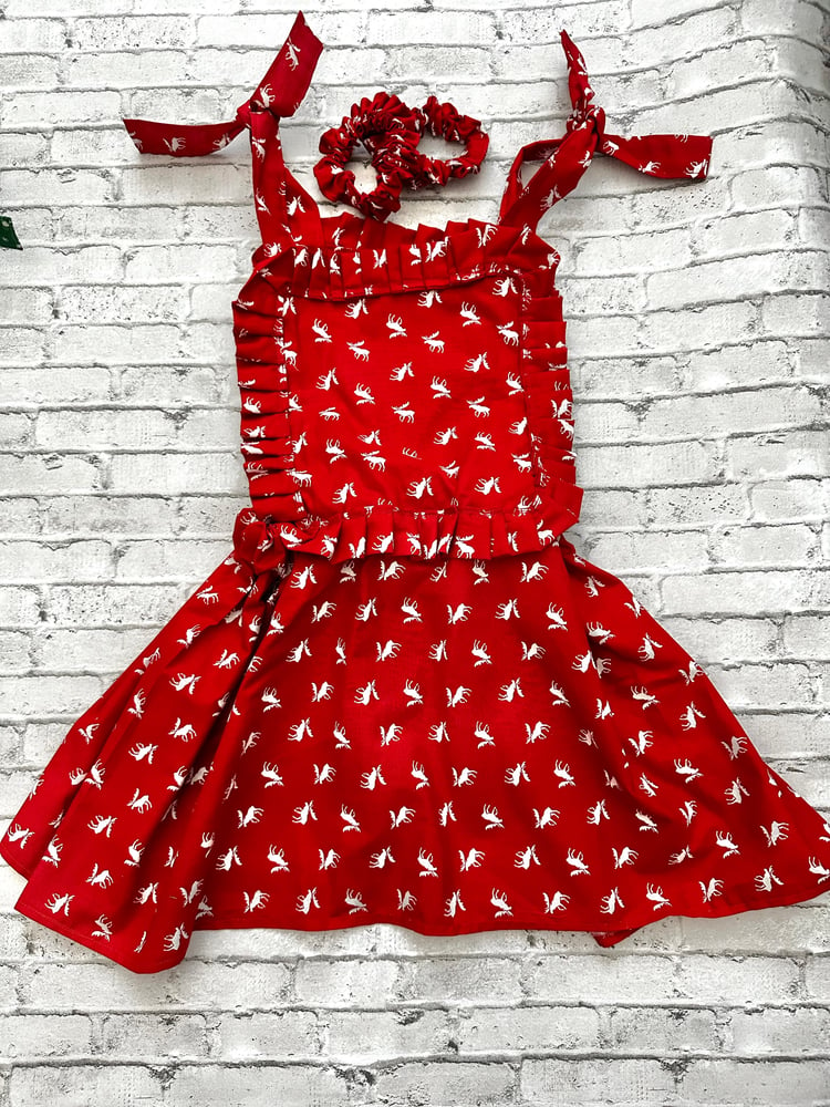 Image of Red nosed reindeer overall dress 
