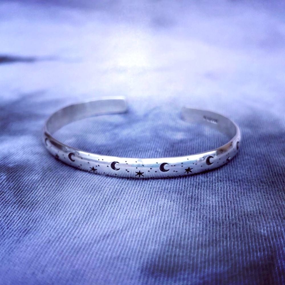 2 Silver Bracelets Aztec And Moon And Stars Sterling Silver 925