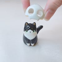 Image 3 of Tuxedo Cat With Skull Mask Ceramic Figurine 