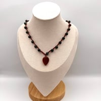 Image 2 of Bloodstone & Goldstone Leaf Necklace