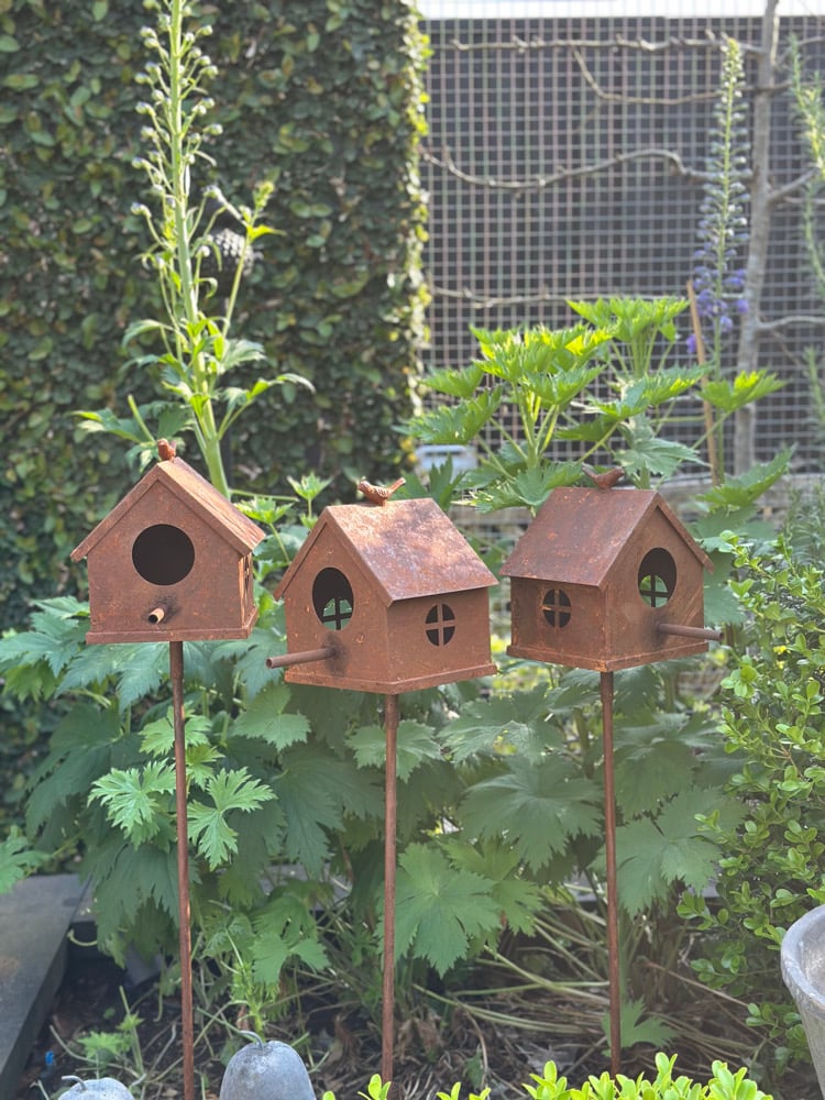 Image of Rustic Garden Birdhouse Stake