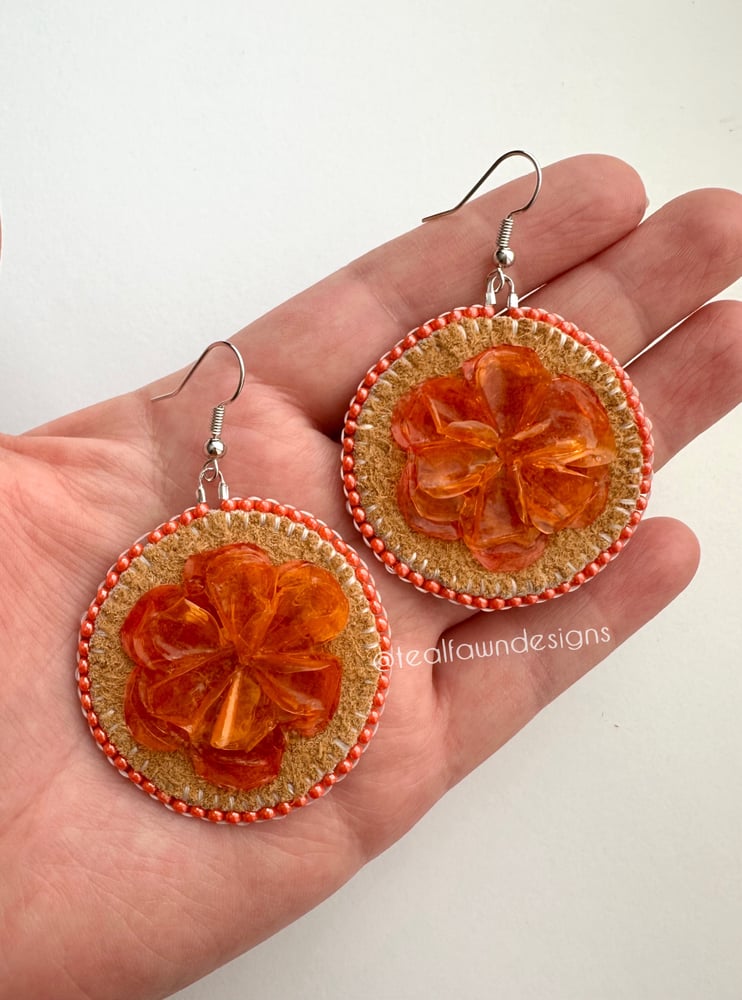 Image of Fish Scale Earrings - Orange Floral