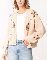 Image 1 of BEIGE DAISY EMBROIDERY OPEN KNIT CARDIGAN