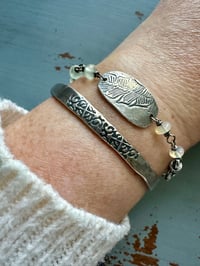 Image 1 of feather medallion bracelet with prehnite gemstones