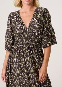 Image 3 of ABSTRACT ANIMAL PRINT SHIRRED STRETCH DRESS GREEN