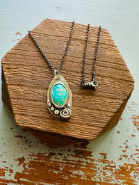 Image 8 of Sierra Nevada turquoise pendant with sterling silver rose and pearls