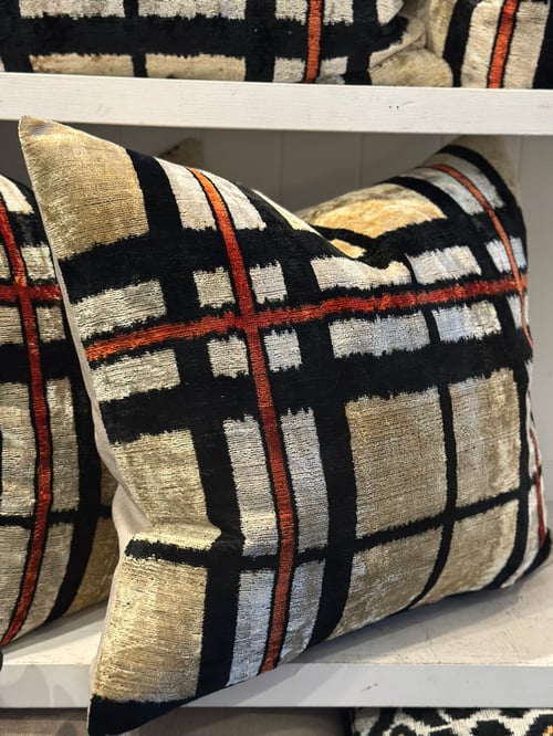 Image of Check Ikat Velvet Cushion 