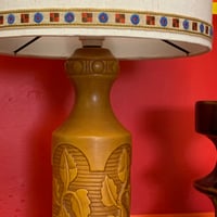 Image 4 of Mid Century Lamp With Linen Shade & Vintage Trim