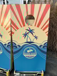 Image 5 of Brackish Wooder Cornhole Boards - Vintage Sunset w/ Palm Trees - MT6242
