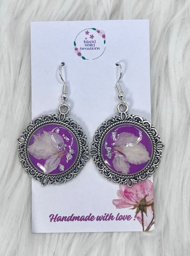 Image of PURPLE FLORAL DANGLES