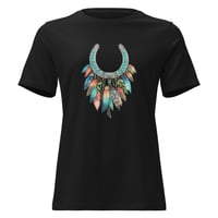 Image 3 of Women's Relaxed T-Shirt, Feathers and Turquoise Horseshoe Tee, Western