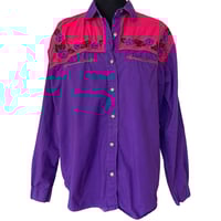 Image 2 of Vintage 90s Rodeo Western Wear Purple and Pink Button up Cotton Shirt -Size L
