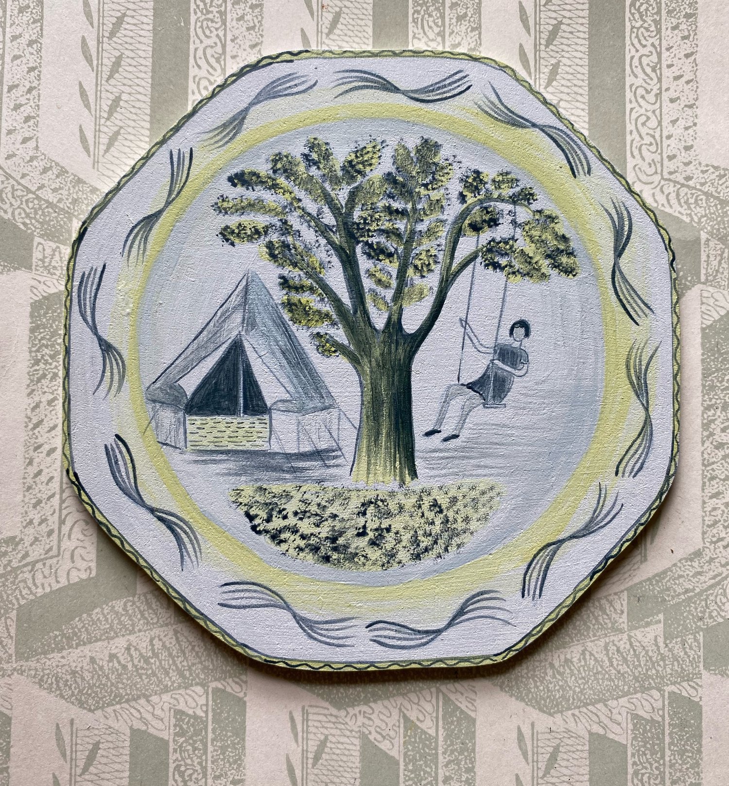 Image of Ravilious plate, girl on a swing