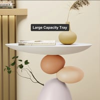 Image 3 of Modern Small End Table White & Gray Resin Abstract Cute Pedestal Side Table with Tray