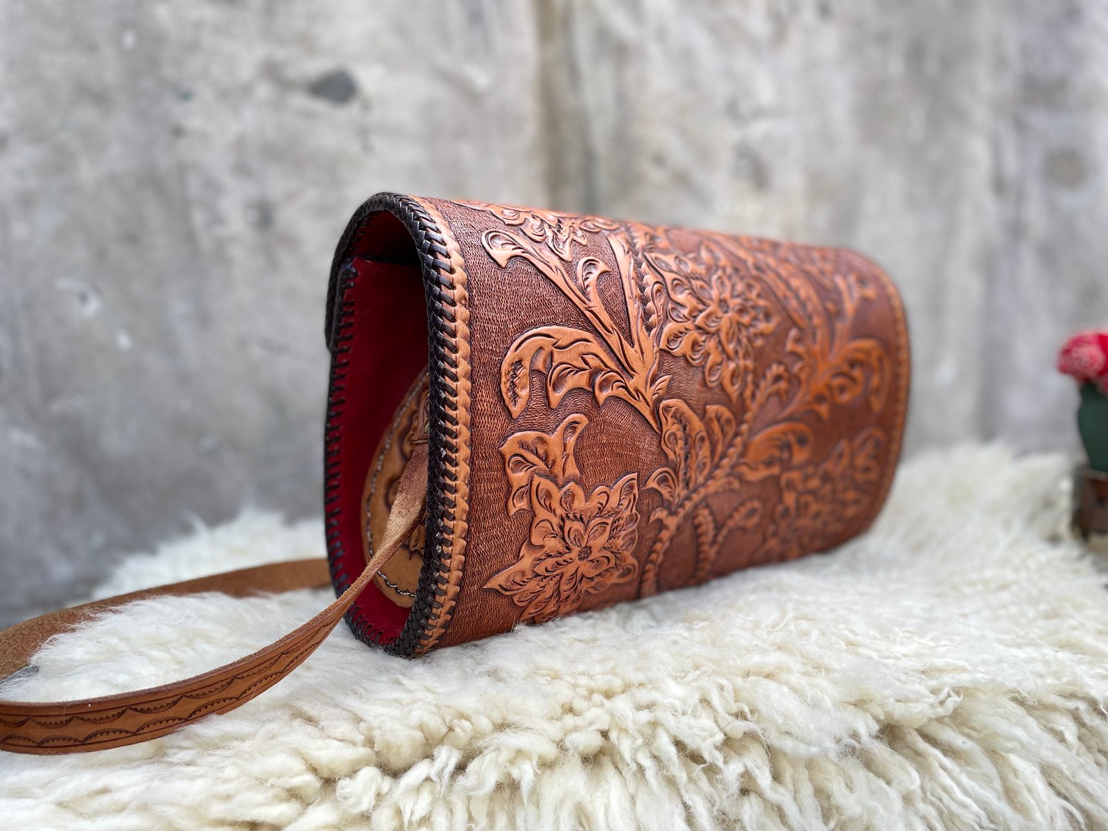 Small Leather Purse w/ Elephant Design Embossed Dyed Painted, Shantiniketan  Bag, Safari Animal