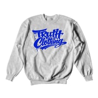 “Graffiti Truth” Crewneck | Heather Grey/Royal