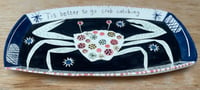 Image 3 of Crab catching handbuilt and hand decorated earthenware plate 