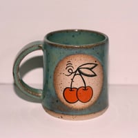 Image of Turquoise stoneware mug cherrys 