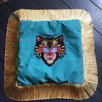 Image 5 of Turquoise Tiger With Gold Fringe Cushion
