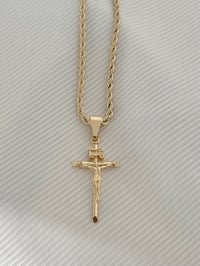 Image 3 of 14k EP Small cross Necklace with Small Cross crucifix religious cross charm