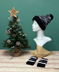 Image 2 of 4 in 1 Hat & Handwarmer Set, Size S (Teen - Small Adult) Black, White & Grey