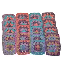 Image 3 of 20 Crochet Granny Squares Violet Turquoise Wisteria Blush Colours Scheme 3-inch