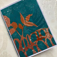 Image 3 of Monoprint Cards, Blank Inside, Set of 3, Teal and Copper