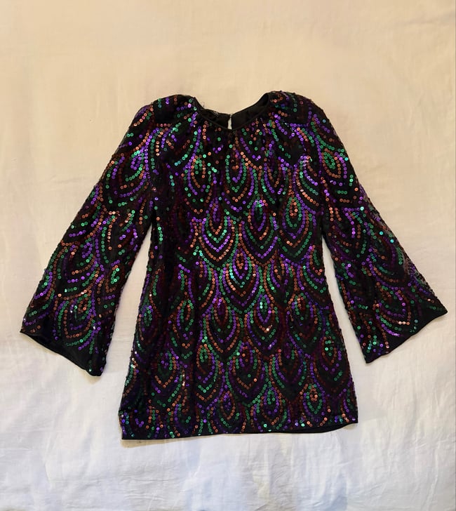 mid 1970s HALSTON sequin silk keyhole mini dress designer