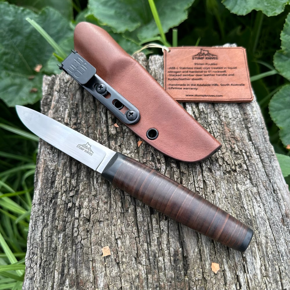 Image of 95mm Puukko AEB-L Stacked Leather 