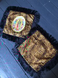 Image 3 of Leopard Virgin De Guadalupe Cushion Cover with black or gold fringe