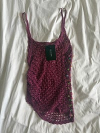 Image 3 of Vintage Y2K mauve iridescent ruched side sequin crochet cami top
