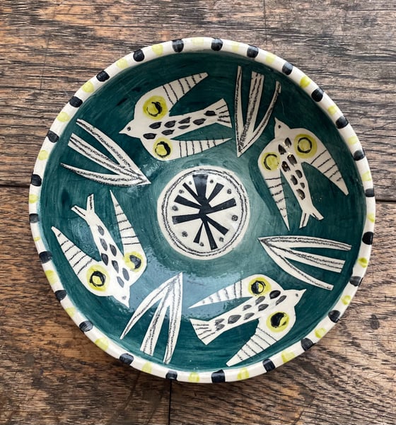 Image of Small earthenware hand built and decorated bowl 
