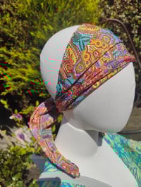 Image 2 of Boho head wrap with Wire - sari fabric Jade peach henna