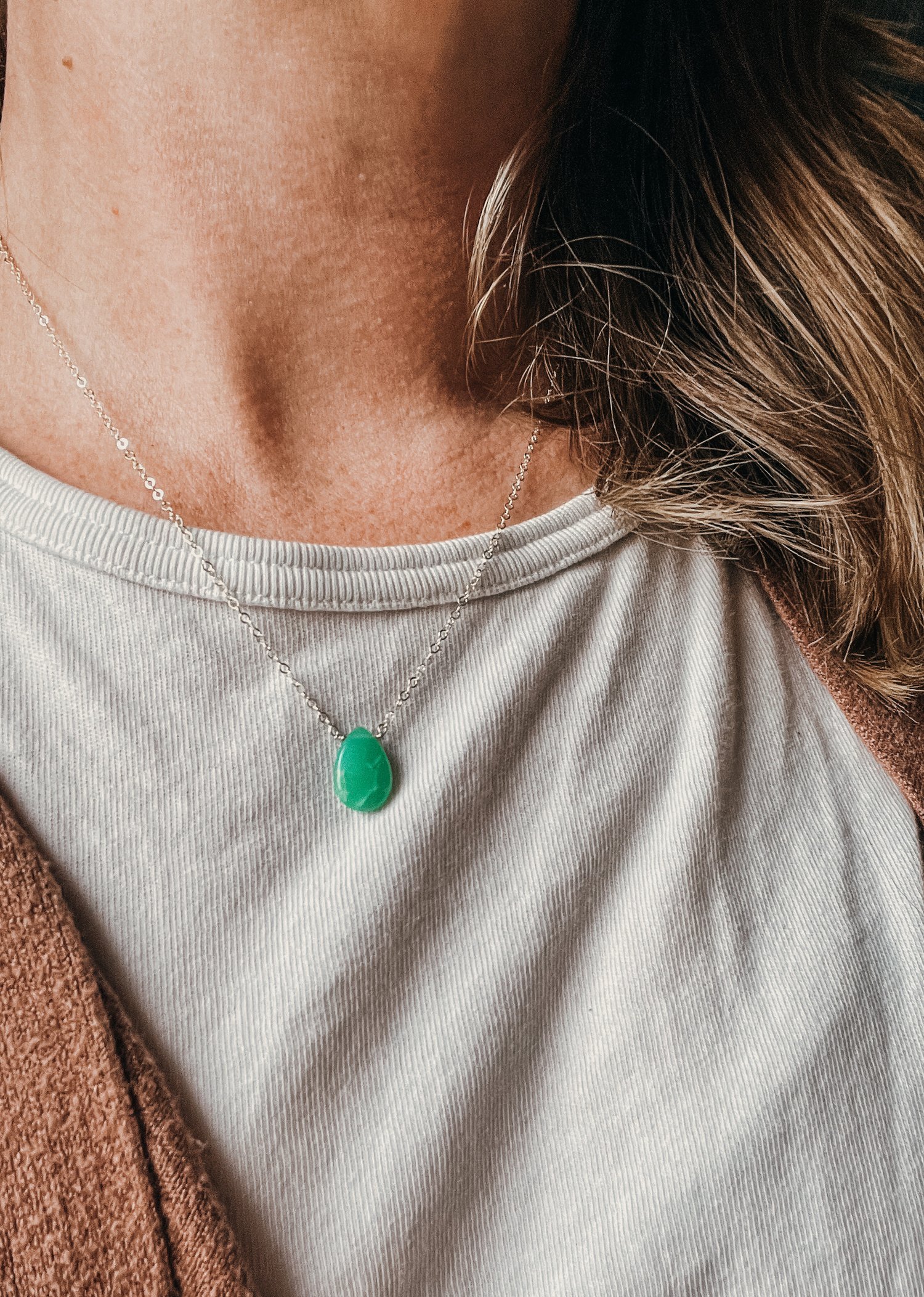 Image of Chrysoprase Teardrop Necklace on Sterling Silver