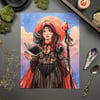 Blood Moon Witch Signed Watercolor Witch