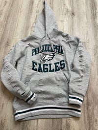 Medium gray/stripe eagle destroyed hoodie