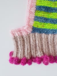 Image 4 of Sofie and Iris Striped Dark Navy, Neon Green, Light Brown, Light and Dark Pink Mohair Balaclava