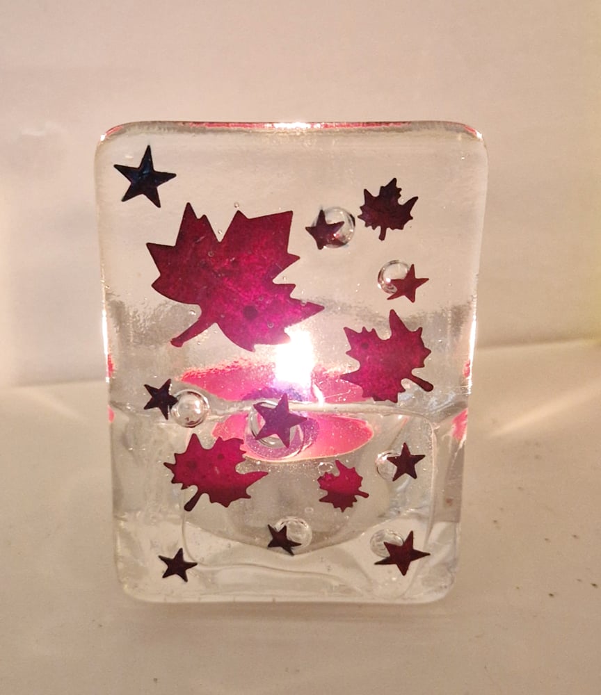 Image of Mini Fused Glass Copper Leaf Tea light holder