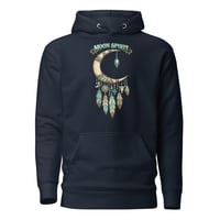 Image 3 of Moon Spirit Cowgirl Hoodie – Western Crescent Moon Turquoise Feather Boho Cowgirl Sweatshirt