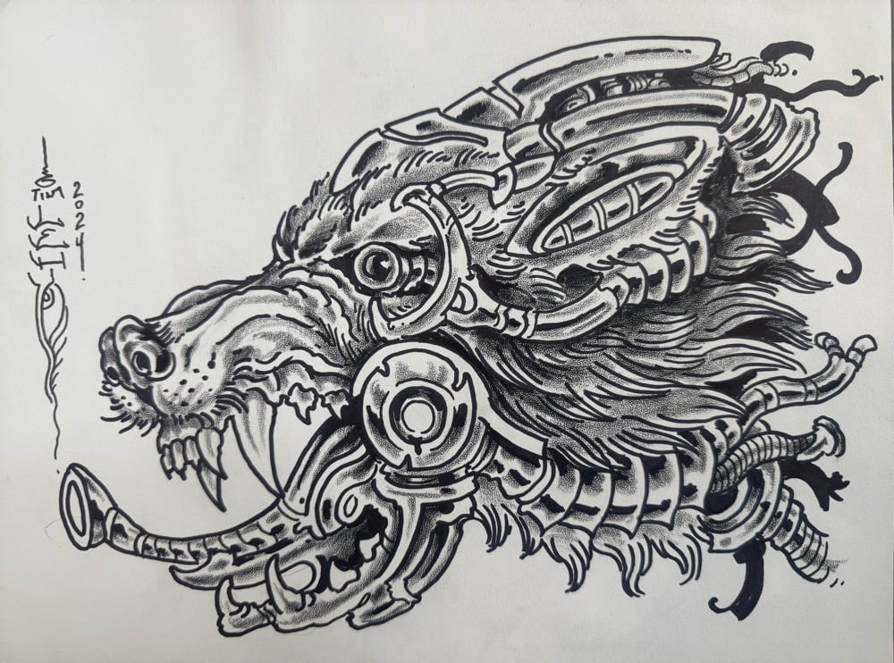 Image of Tim Lehi “Reaper Wolf Book Page #27” Painting