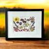 Calendula, Veronica, Mum, Cosmo, Pansies & Nandina Wildflower Art In 8" X 10" Frame (Item# 2023078)