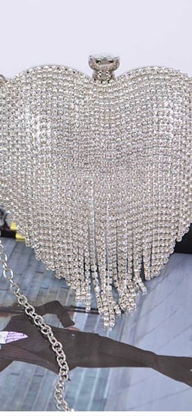 Image of Fringe Rhinestone Heart Shape Clutch