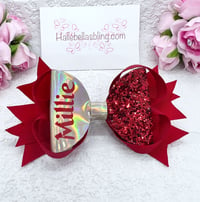 Image 2 of Personalised Red & Gold Christmas hair bows