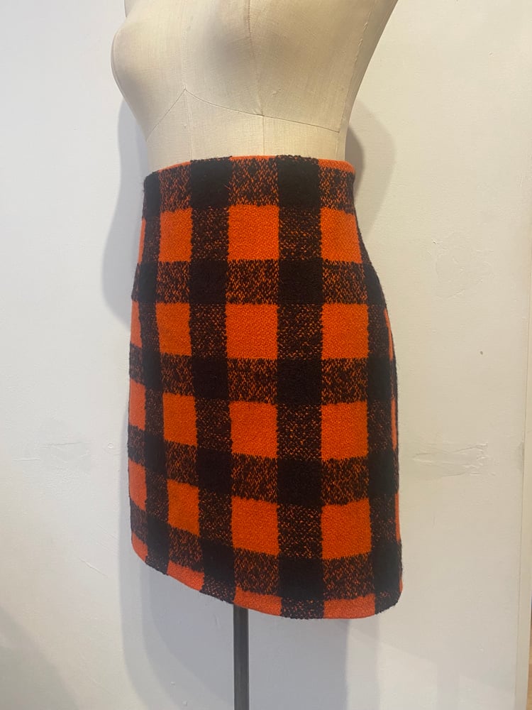Image of High waist wool check mini skirt