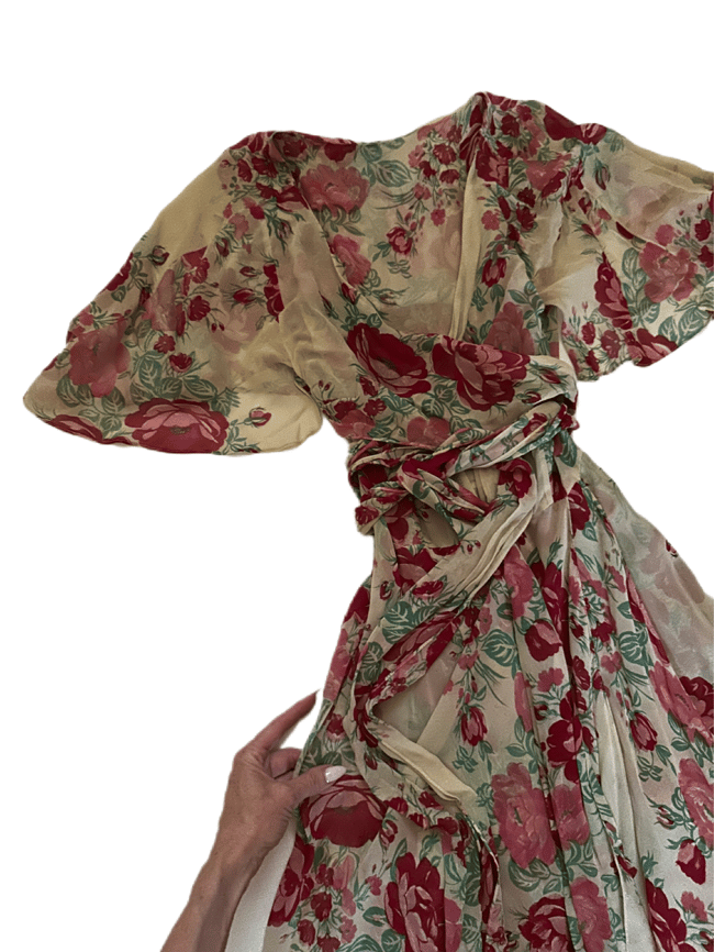 70s rose flutter dress