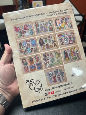 Image of 8”x10” Disney Inspired Travel Tattoo Flash Std Cardstock 10 Sheet Set w/ Lines