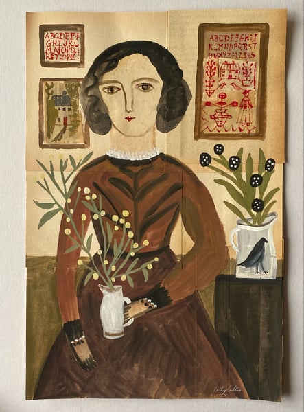 Image of Portrait of a sampler stitcher - book page painting 