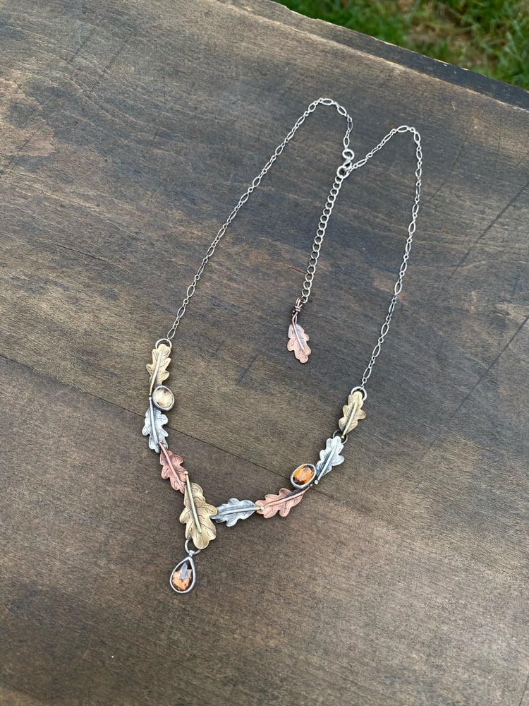 Image of Oregon White Oak Leaf Mixed Metal Zircon Necklace