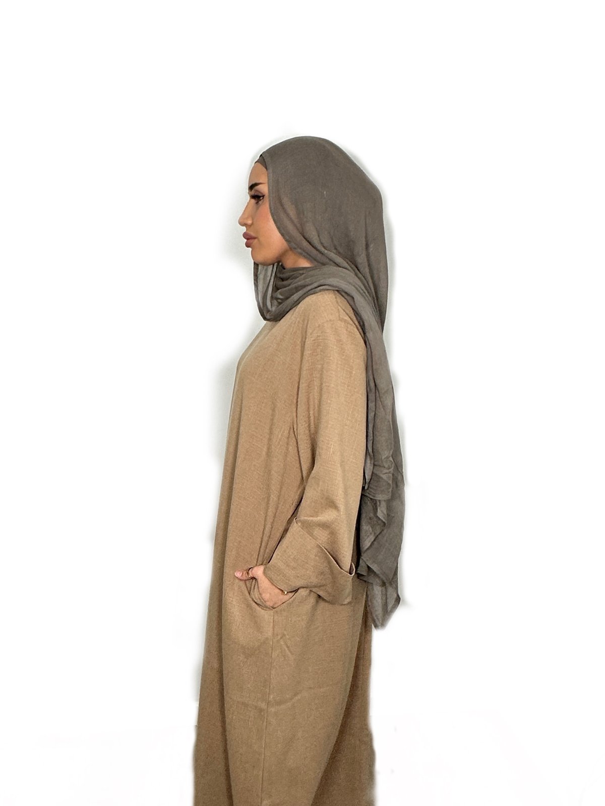 Toffee linen abaya SARA THE LABEL