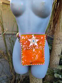 Image 8 of Woodstock cross body passport bag - orange with gold and peach star